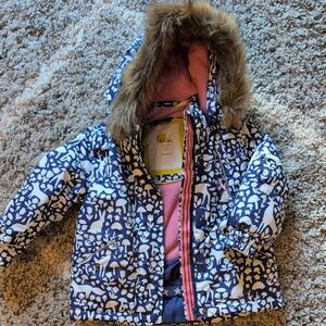 Polarn O. Pyret Navy and White Jacket with Faux Fur Hood